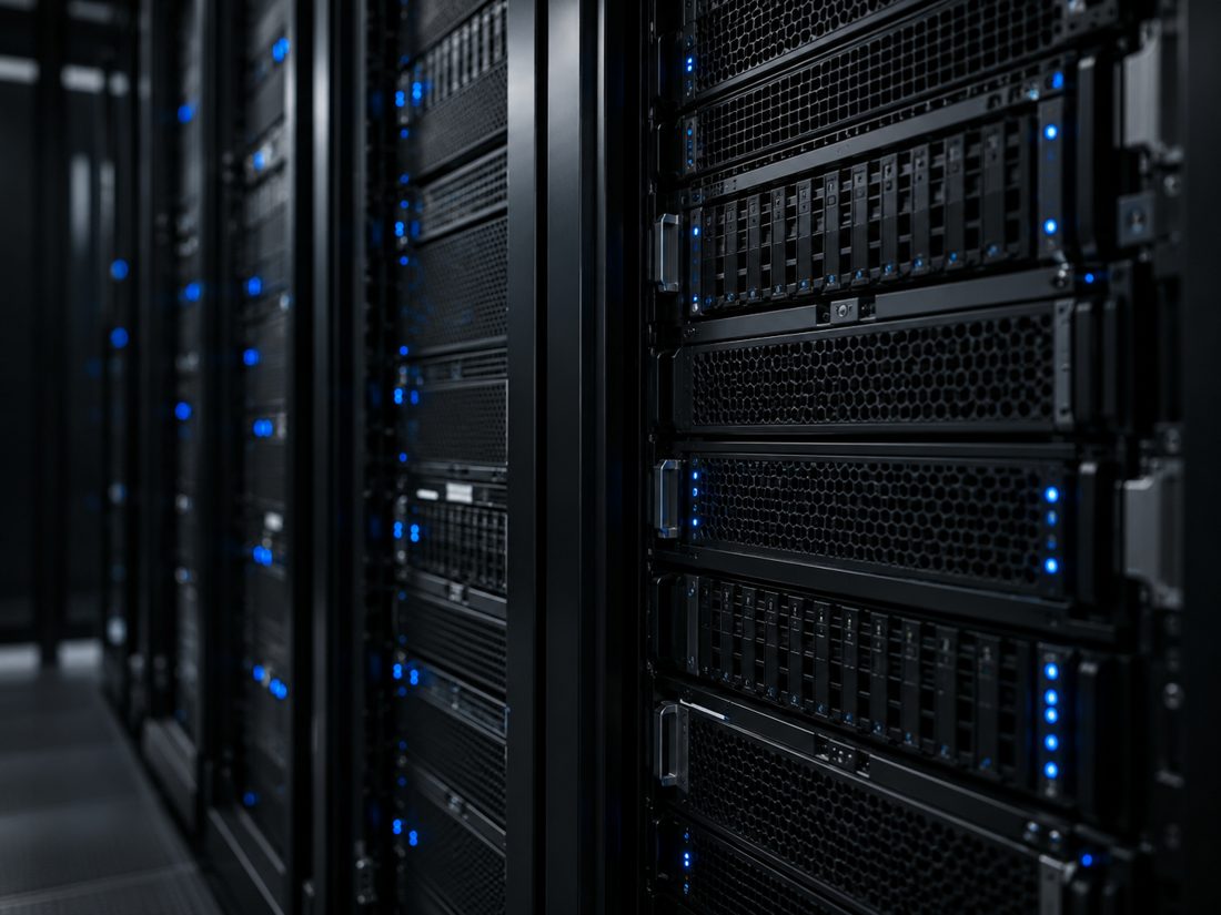 Racks de servidores em um data center